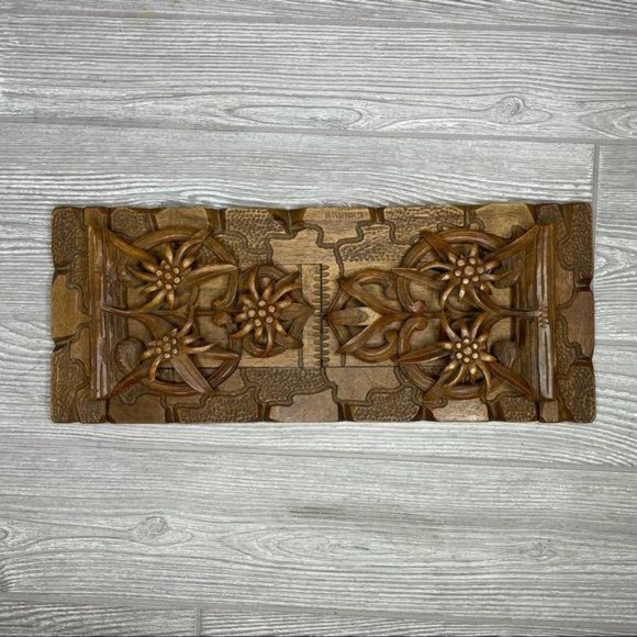 Vintage Geneve carved wood folding bookends / shelf reading floral - Picture 3 of 10